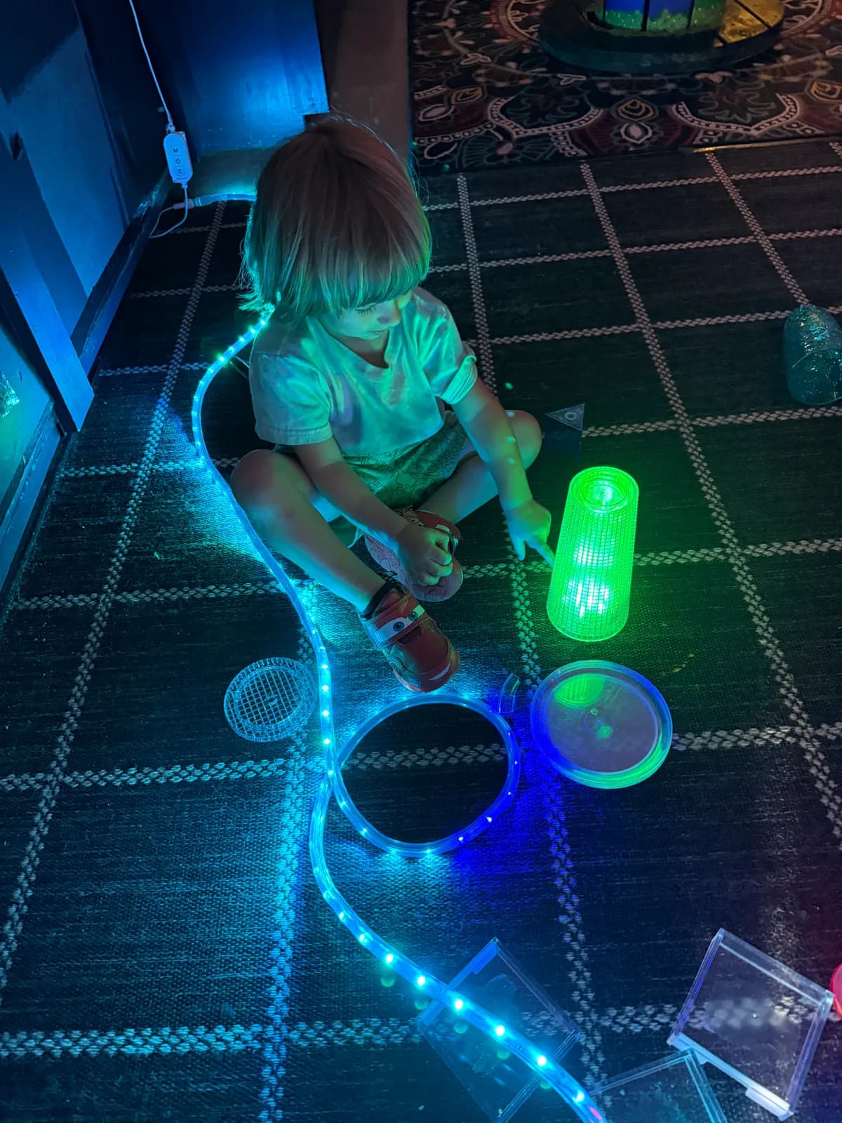 Glowing tubes on the light floor