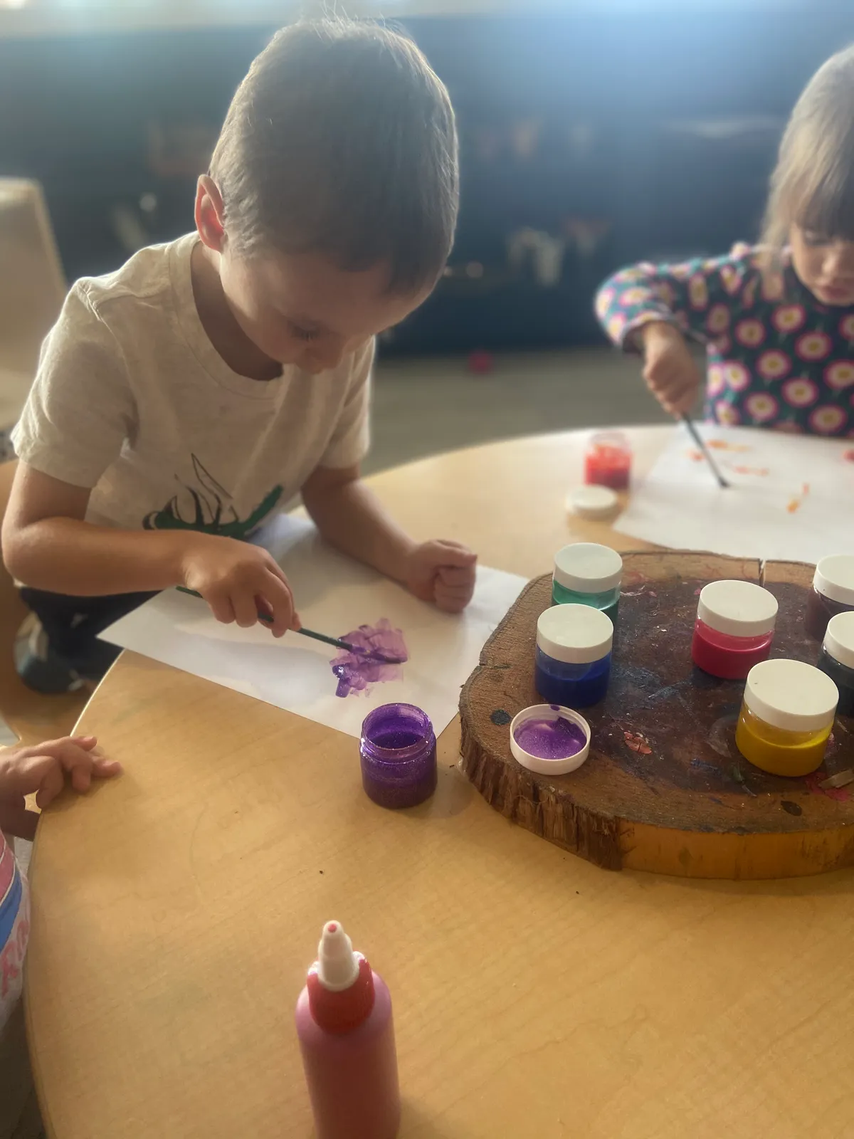 Painting at the art table